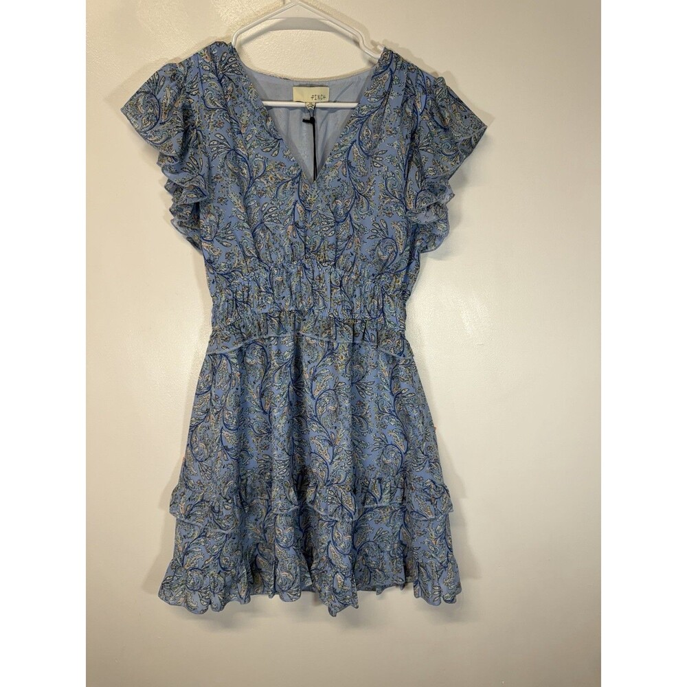 NWT  PINCH Women’s Mosaic Floral Puff Sleeve Mini  Dress Blue Size M